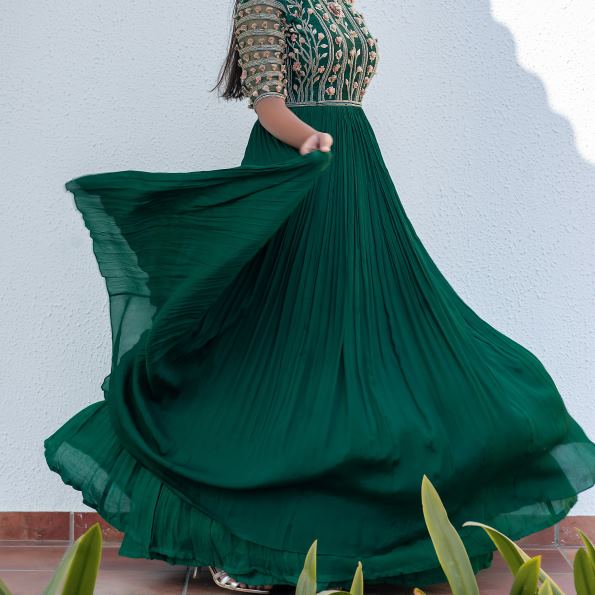 Green indian dress.